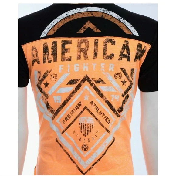 AMERICAN FIGHTER Martell Orange Black Athletic Fit Mens Crewneck T-shirt L-3XL - Picture 10 of 11